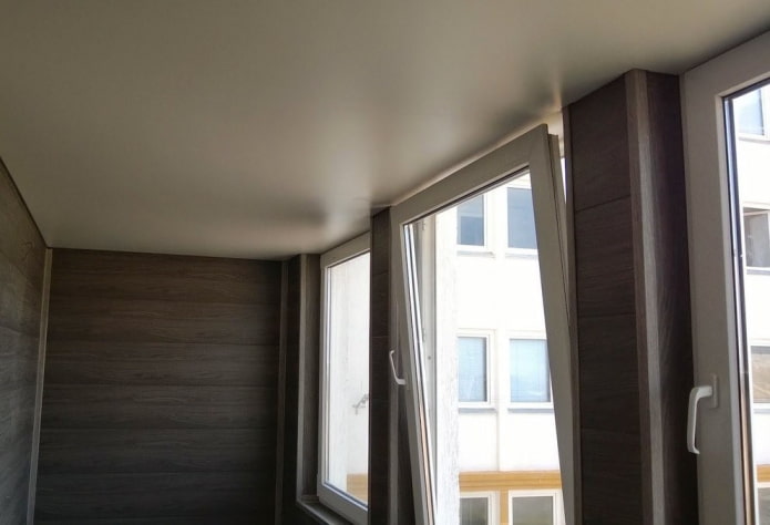satin stretch ceiling on the loggia