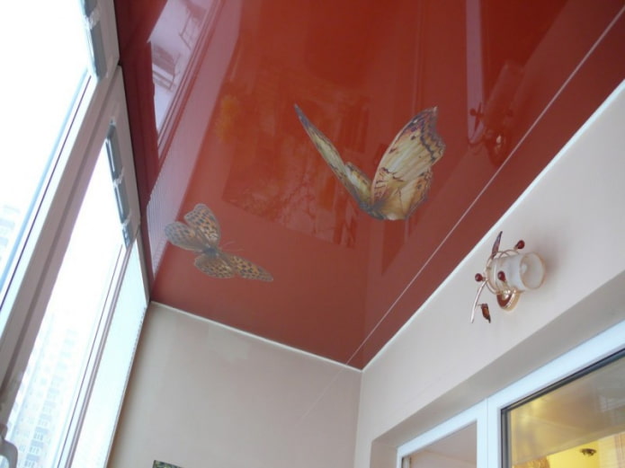 glossy stretch ceiling on the loggia