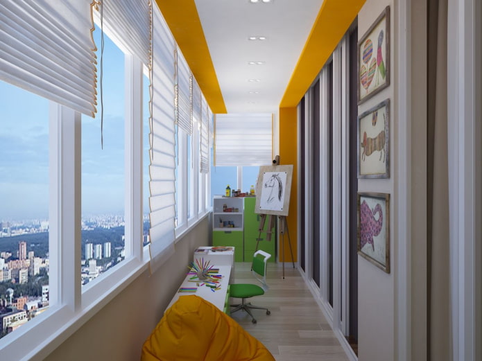 two-color ceiling covering on the loggia