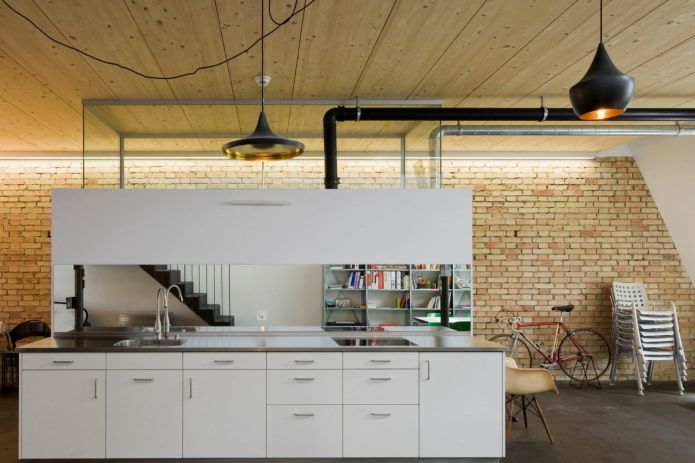 MDF panels on the ceiling in the kitchen interior