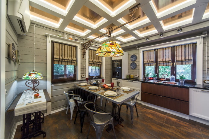 coffered ceiling in the kitchen interior