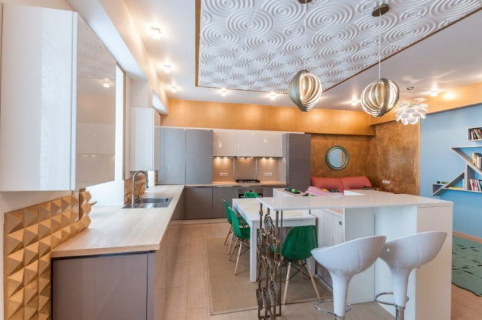 tiles on the ceiling in the kitchen interior