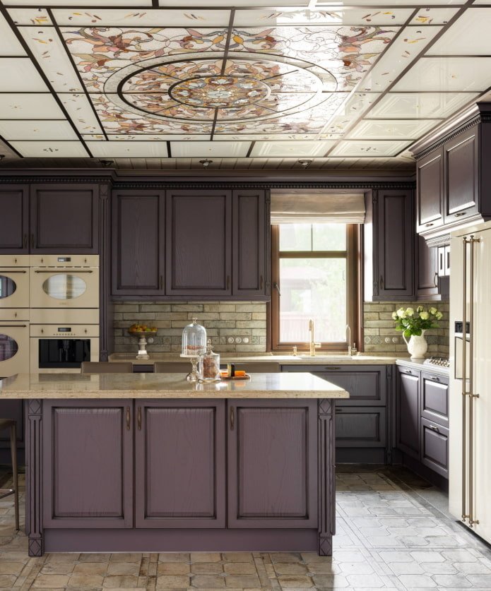 cassette ceiling in the kitchen interior