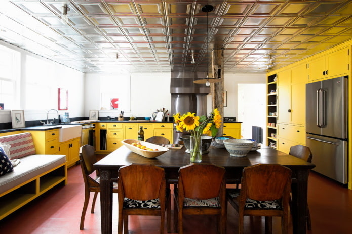 tiles on the ceiling in the kitchen interior