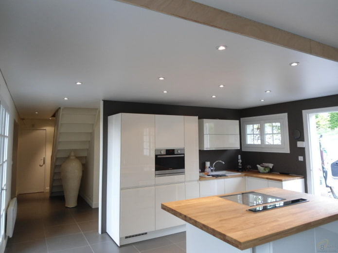 satin ceiling surface on kitchen