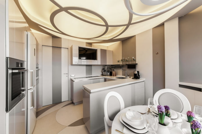glass ceiling in the kitchen interior