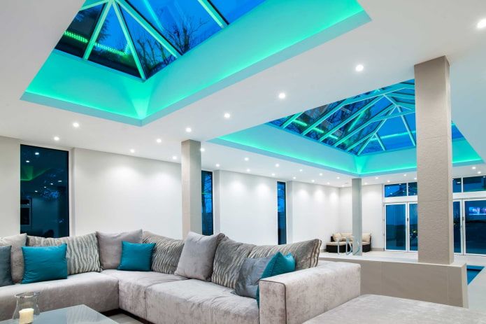 glass ceiling structure with backlighting
