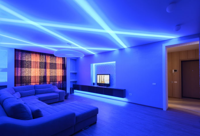 ceiling structure with neon lighting