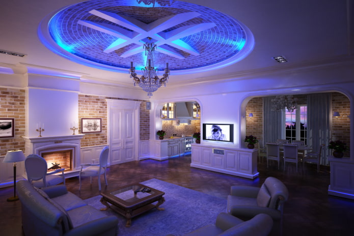 ceiling structure with neon lighting
