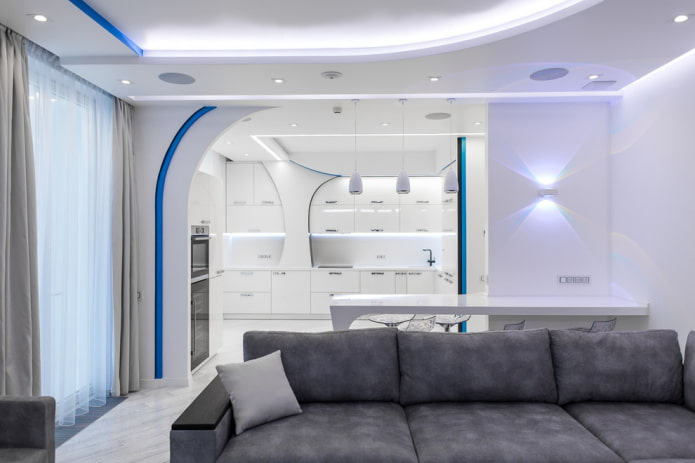 two-level design with backlighting in the interior