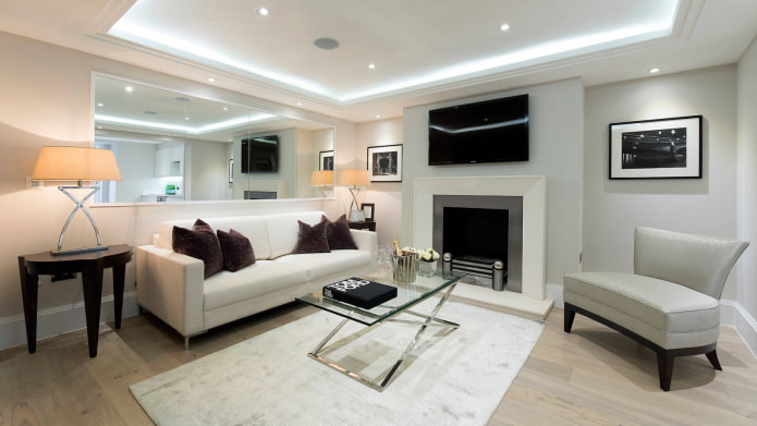 two-level design with backlighting in the interior