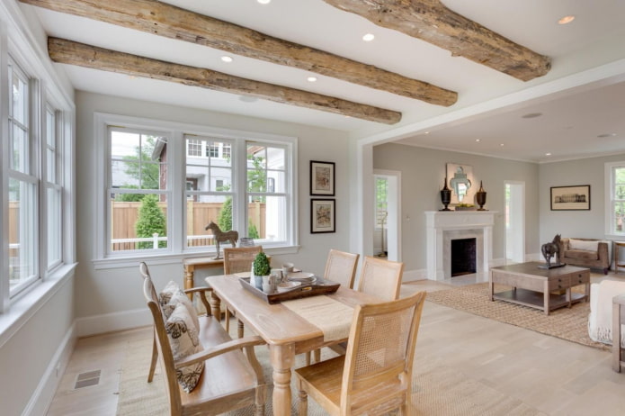 false beams on the dining room ceiling