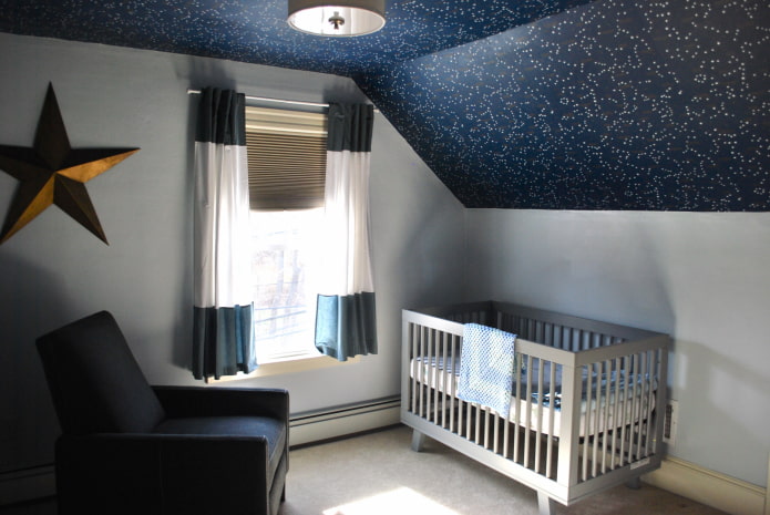 starry sky on the ceiling in a child's room