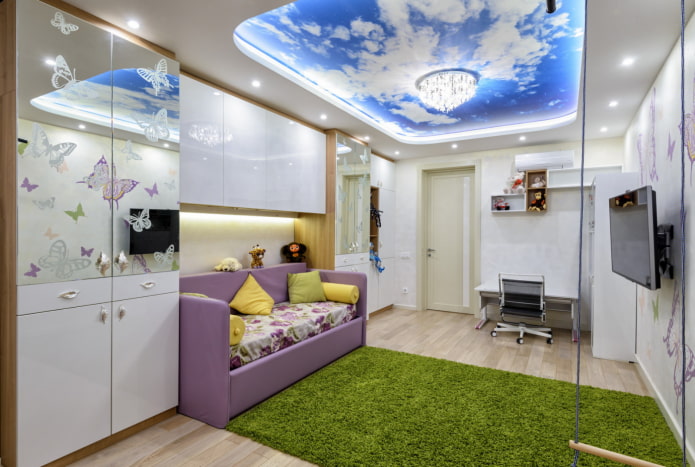 sky with clouds on the ceiling in the child's room