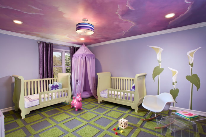 purple ceiling covering in a child's room