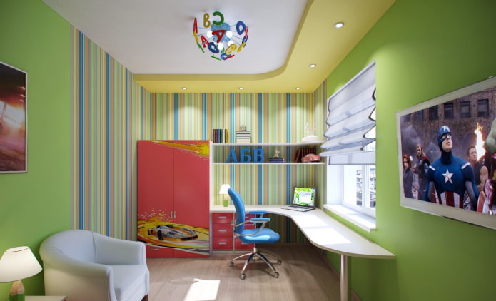 two-level ceiling structure in a children's room