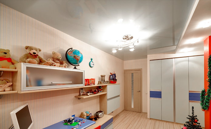 gray stretch ceiling in a children's room