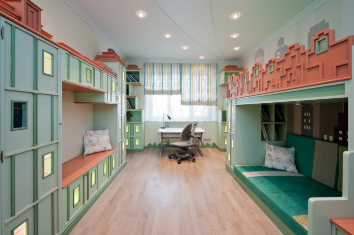 single-level ceiling structure in a children's room