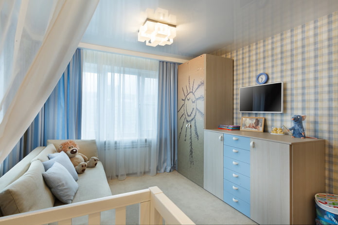 glossy stretch ceiling in the nursery