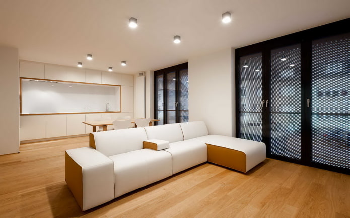 spotlights on the ceiling in the interior of the living room