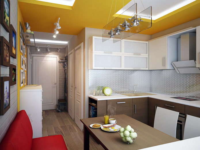 ceiling design in a hallway combined with a kitchen