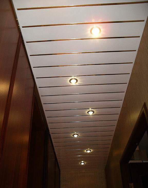 slatted suspended structure in the hallway