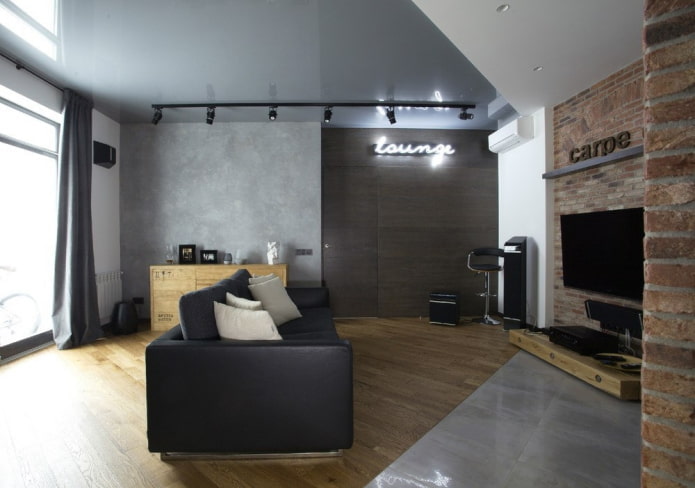 Stretch ceiling in the living room