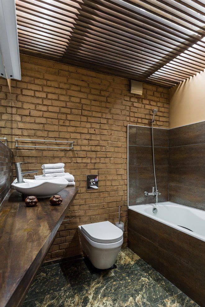 loft style bathroom with slats