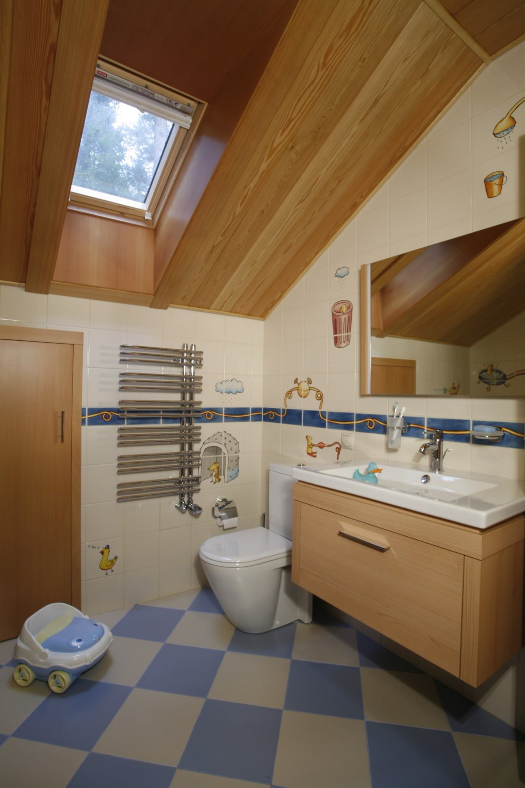 ceiling in the bathroom in the attic