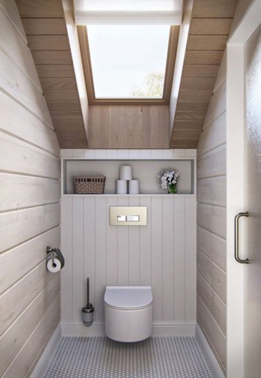 ceiling in the bathroom in the attic