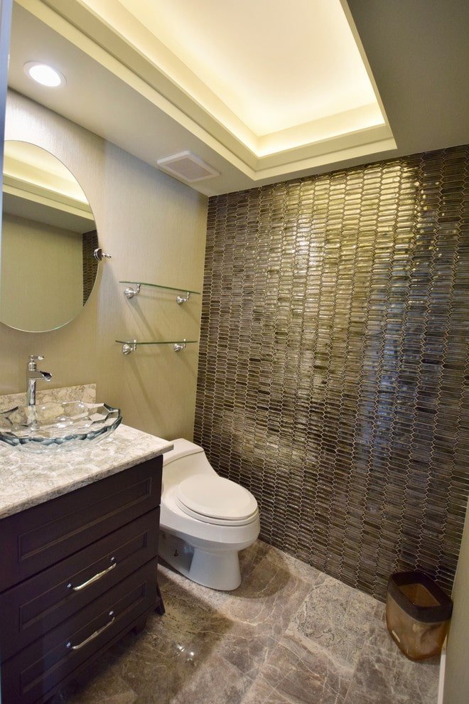 suspended plasterboard structure in the bathroom