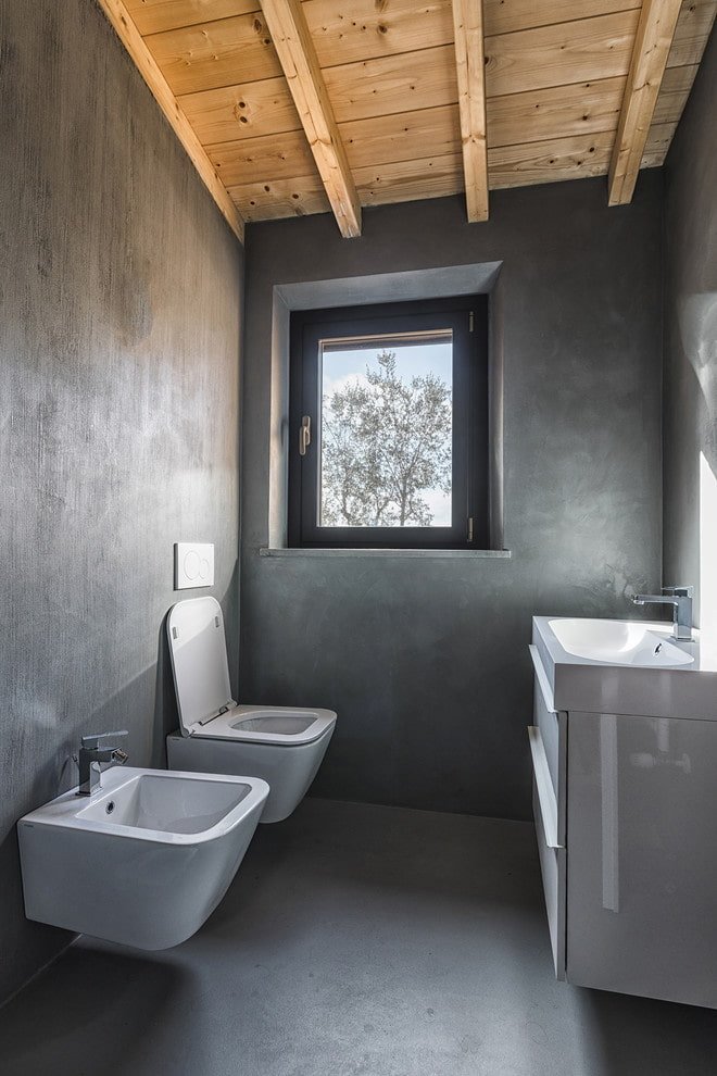 wooden ceiling in a loft style toilet