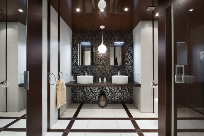 brown ceiling in the bathroom