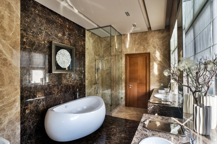 plasterboard ceiling in the bathroom interior