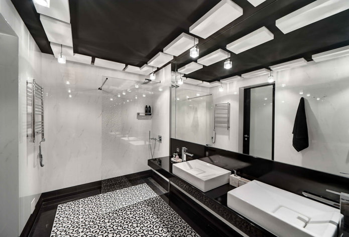 black ceiling in the bathroom interior