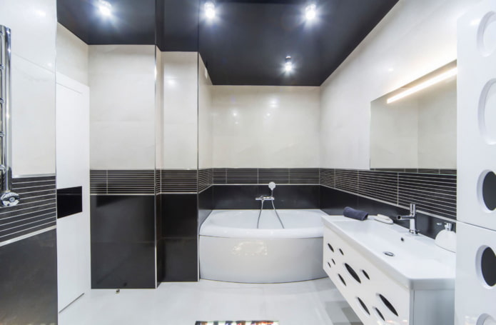 black ceiling in the bathroom interior