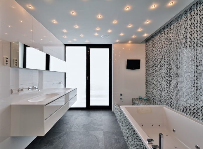 gray ceiling in the bathroom
