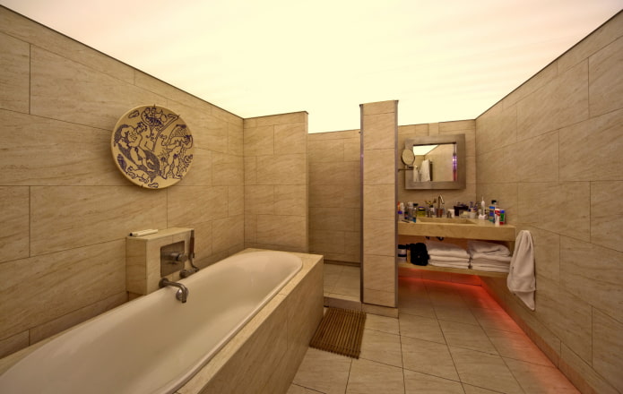 luminous ceiling in the bathroom interior
