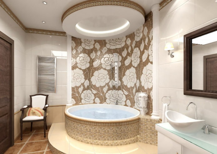 figured ceiling in the bathroom interior