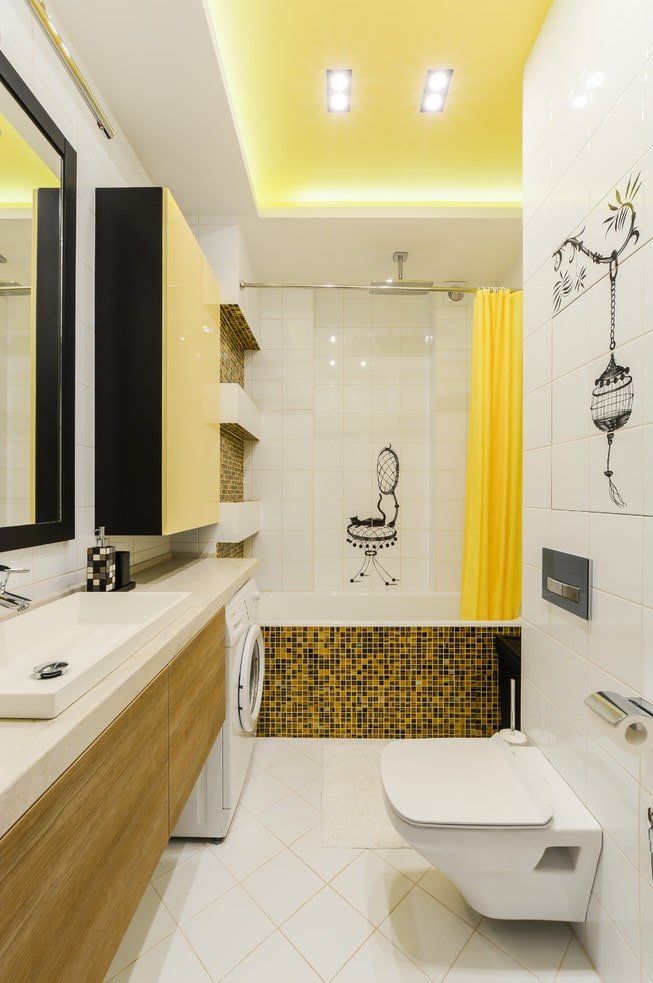 ceiling design in a bathroom combined with a toilet