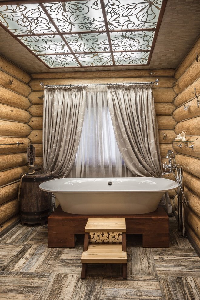 glass ceiling in the bathroom interior