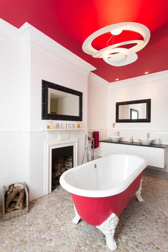 painted ceiling in the bathroom interior