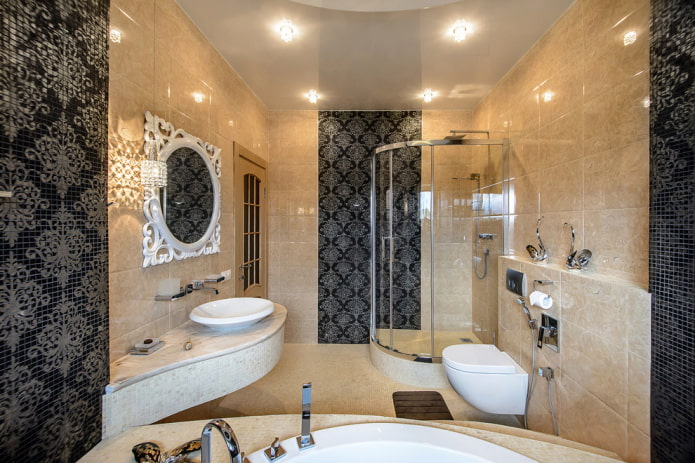 ceiling with spot lighting in the bathroom