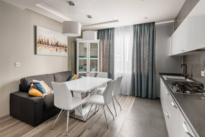 gray sofa in the kitchen