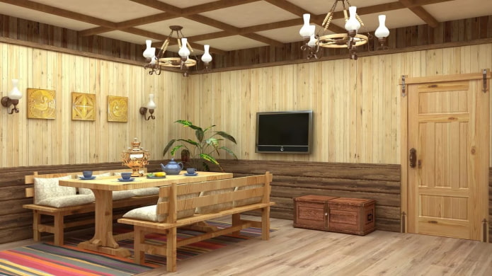 dressing the walls in the dressing room with timber