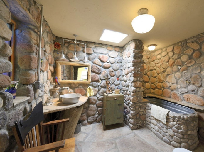 dressing the walls in the changing room with natural stone