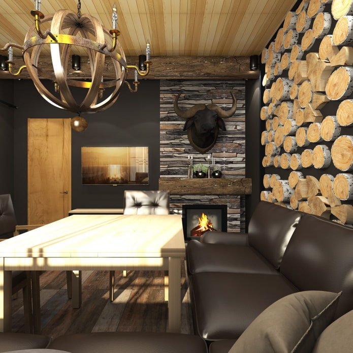 rest area with a fireplace in the changing room