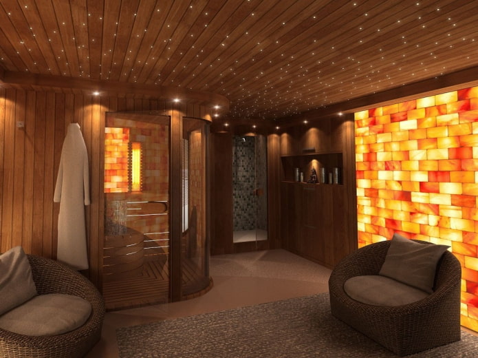 glowing panel made of Himalayan salt in the dressing room
