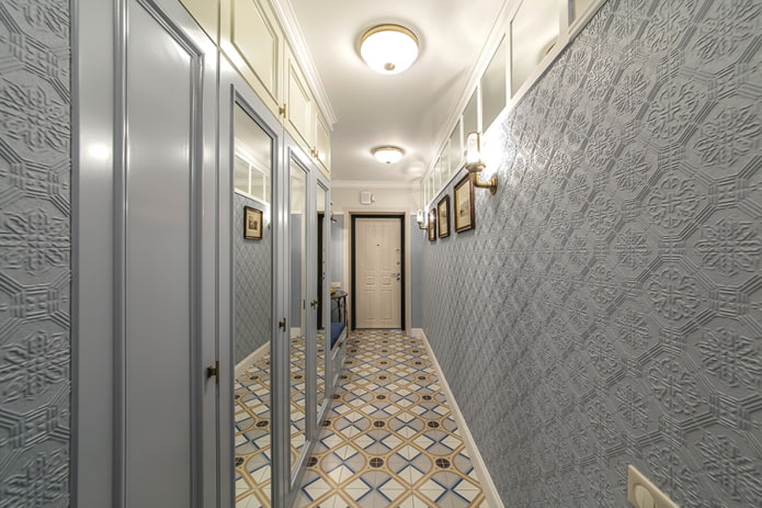 full-length mirror in the interior of a narrow corridor