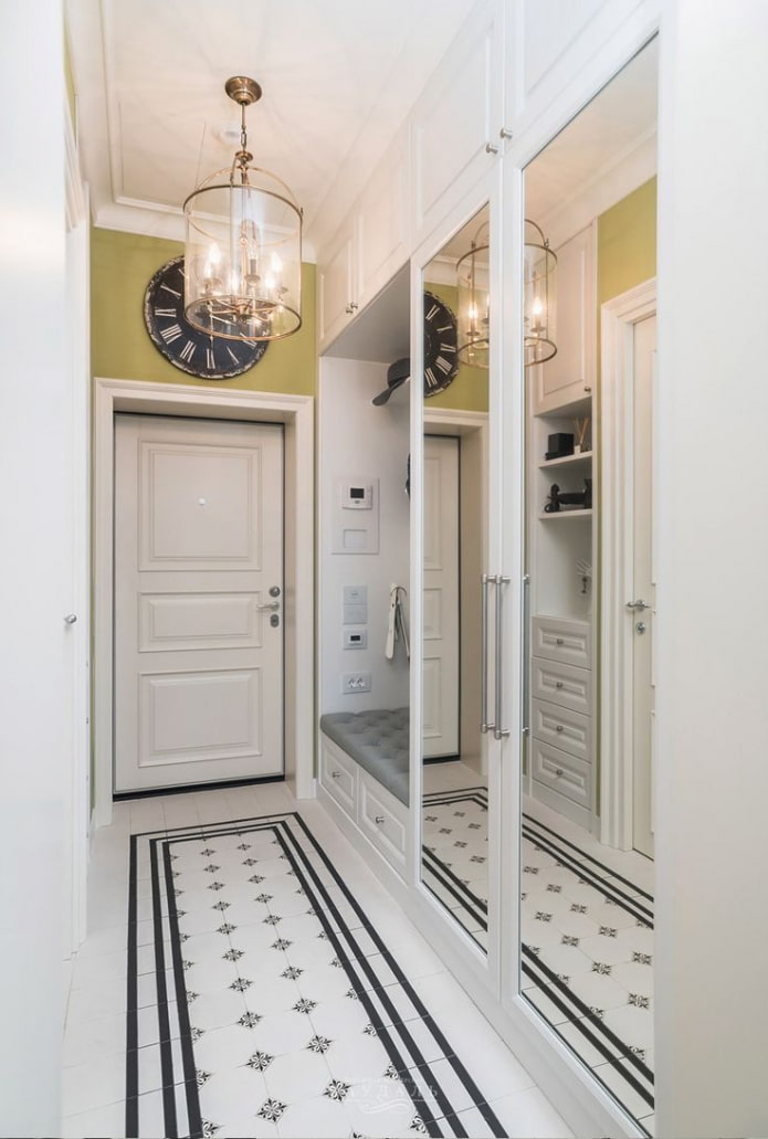 full-length mirror in the interior of a narrow corridor